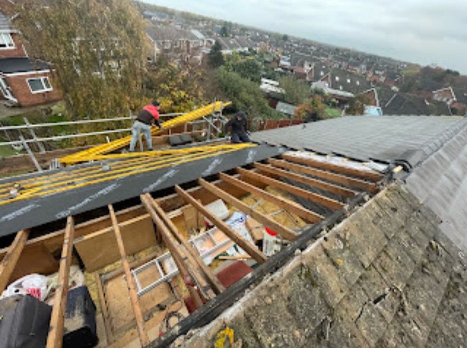 Old roof stripped back to the rafters ready for re-roofing